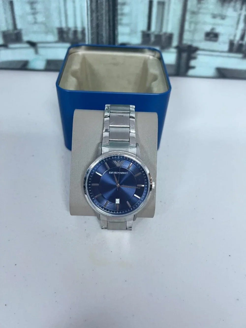 Emporio Armani AR-2477 Men's Watch, Navy Blue Sunray Dial